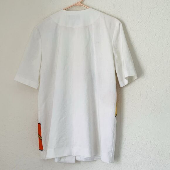 VTG Caron Components Top Women 16 White Retro Tropical Button Front 80s Vacation - Picture 6 of 11